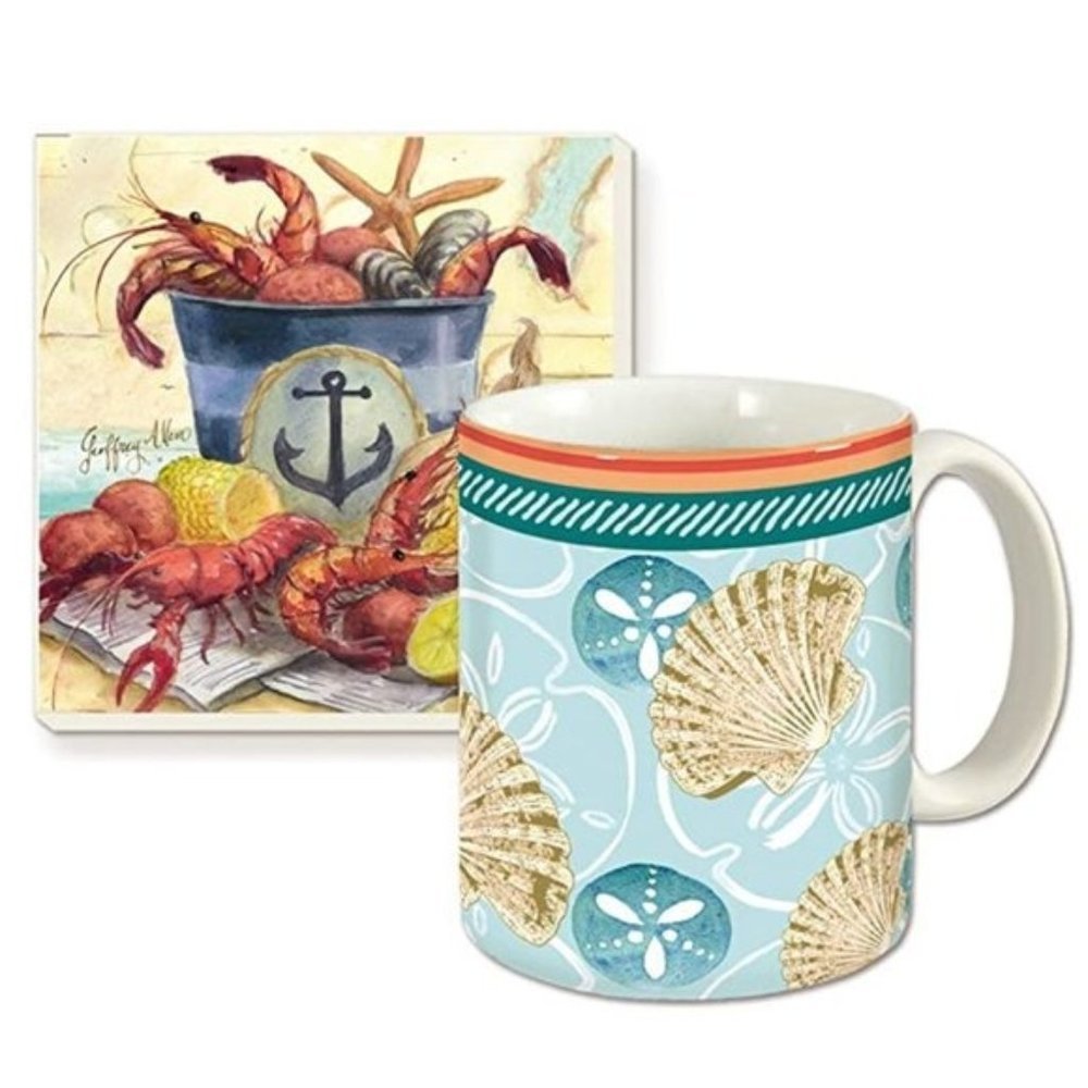 BEACH & Lobster Ceramic Mug & Coaster Set